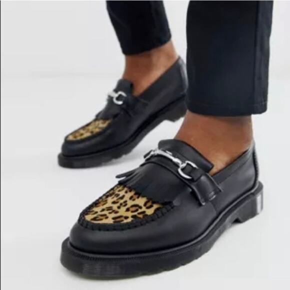 Dr. Martens Shoes - DR MARTENS Adrian Snaffle Leopard Loafers Faux Fur Black 7